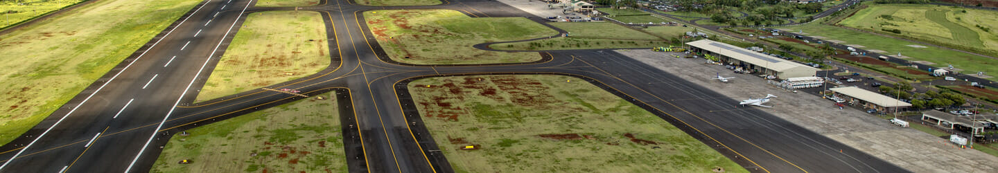 Aerial view of small rural airport runways